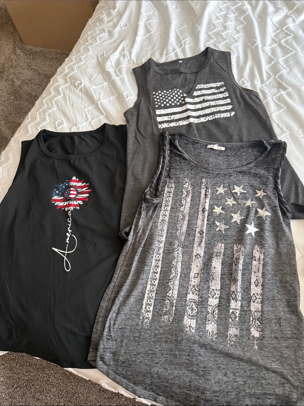 Gray & Black American Flag Tank Tops - Pack of 3